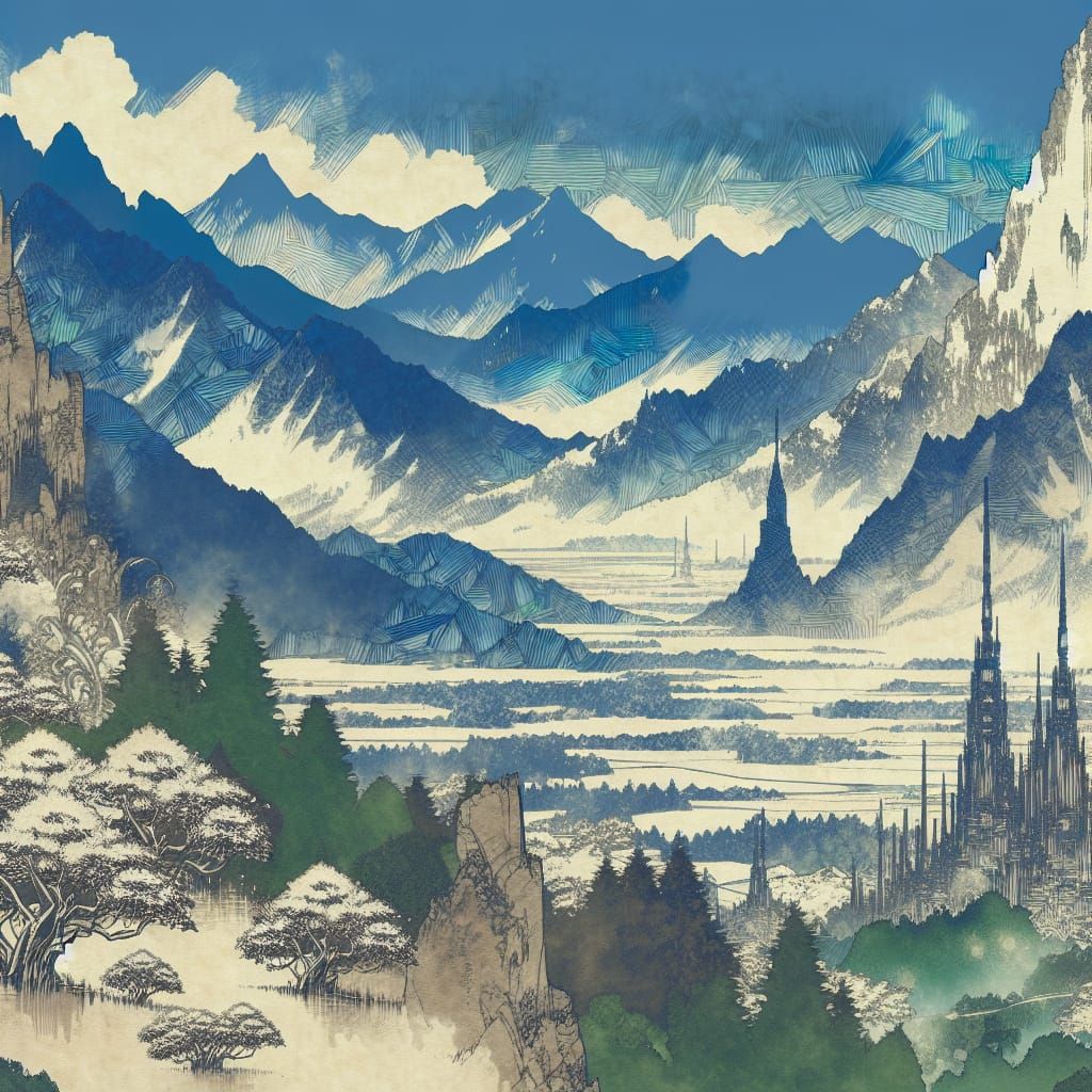 Fantasy Landscape in Traditional Japanese Art Style