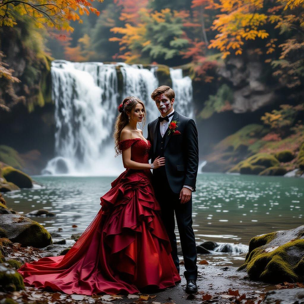 Zombie Prom Night at Autumn Waterfall