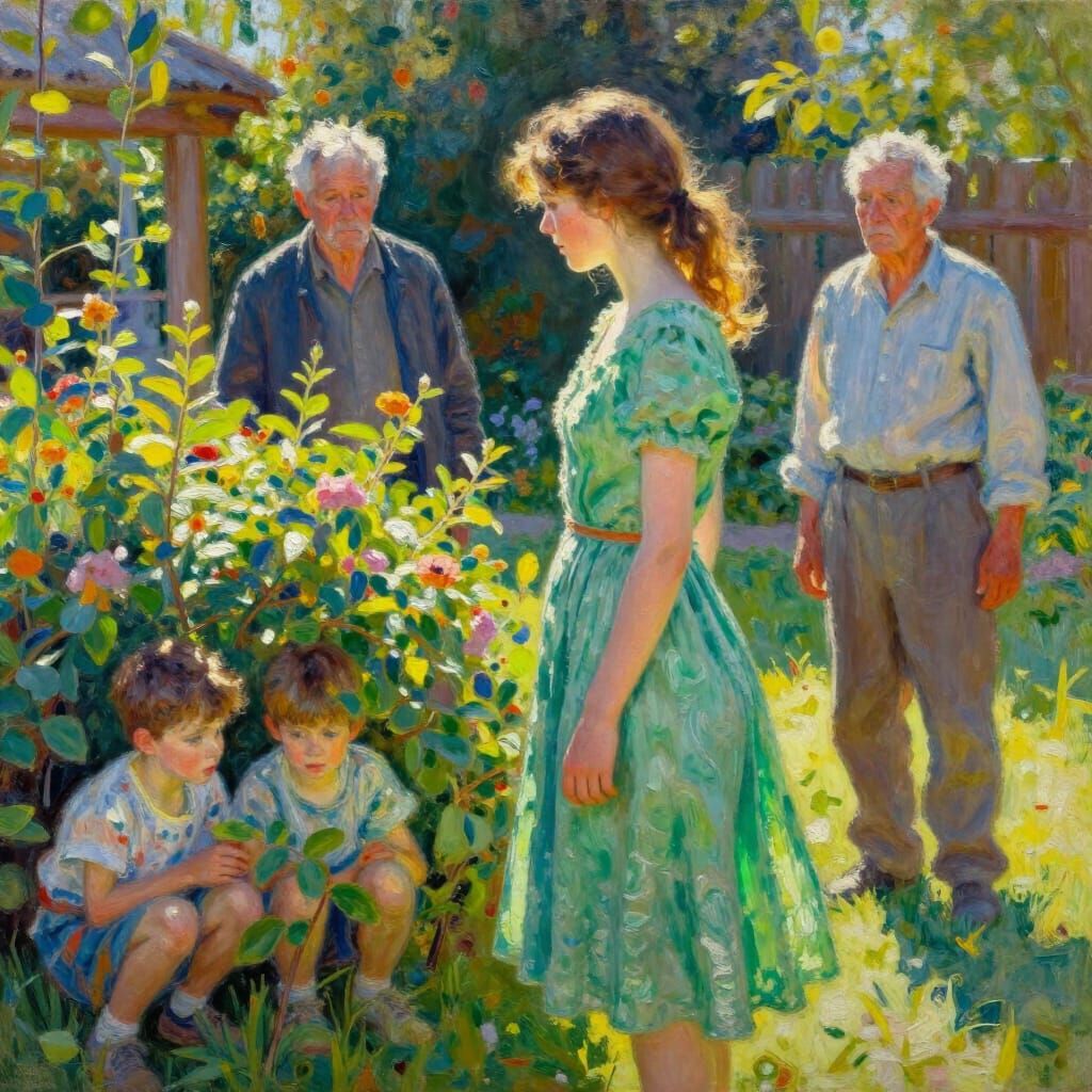 Impressionistic Oil Painting of Dacha Garden Scene