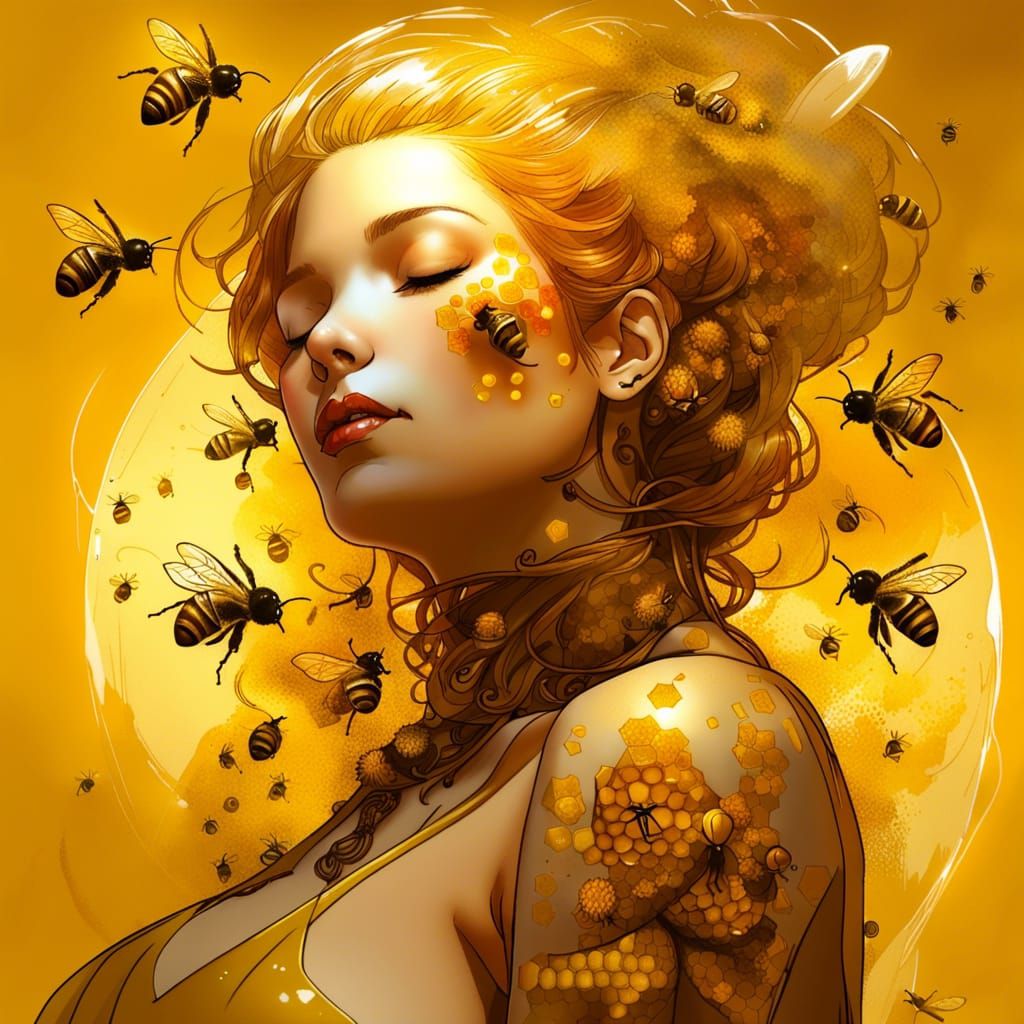 Tattooed Goddess Surrounded by Honey in Fantasy Portrait