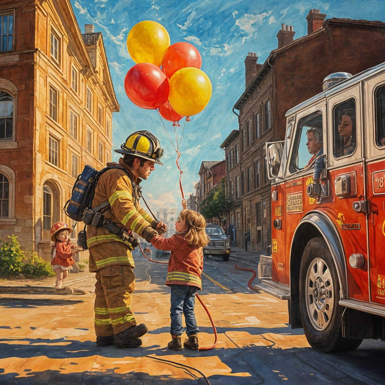 Firefighter's Gift: Impressionist Gouache Double Exposure