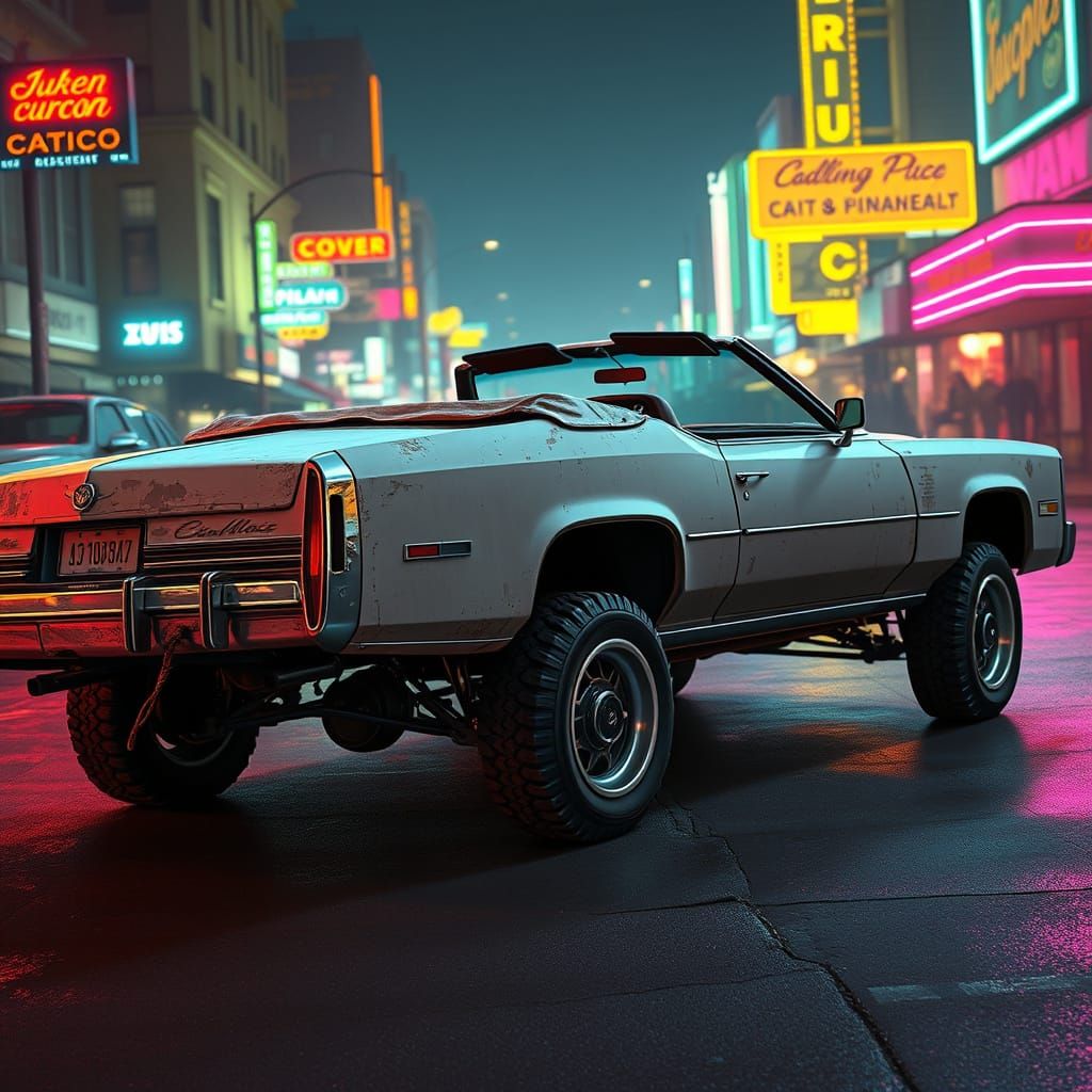 Cyberpunk Cadillac Eldorado Convertible in Gritty Realism