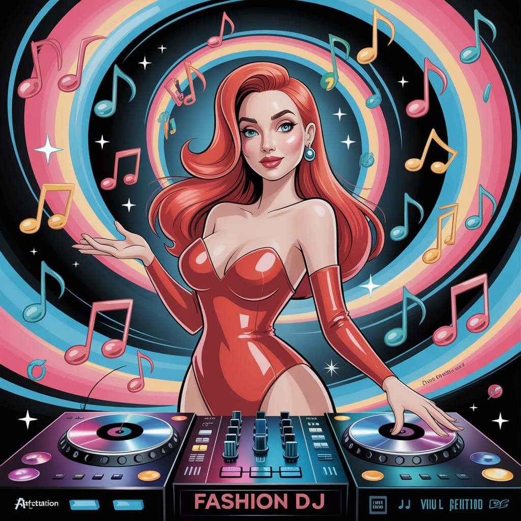 Jessica Rabbit as Fashion DJ in Digital Art Style