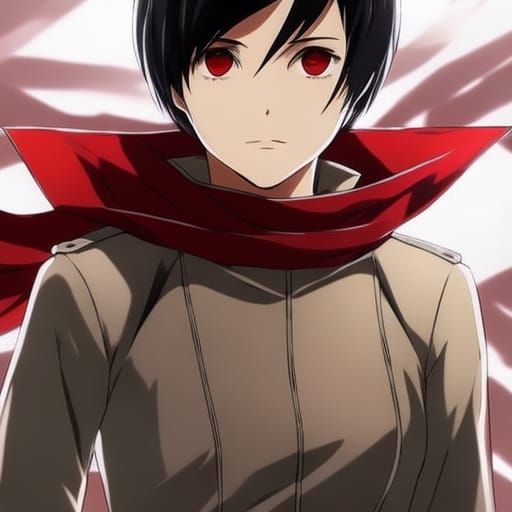 Mikasa Ackerman Portrait with Red Scarf