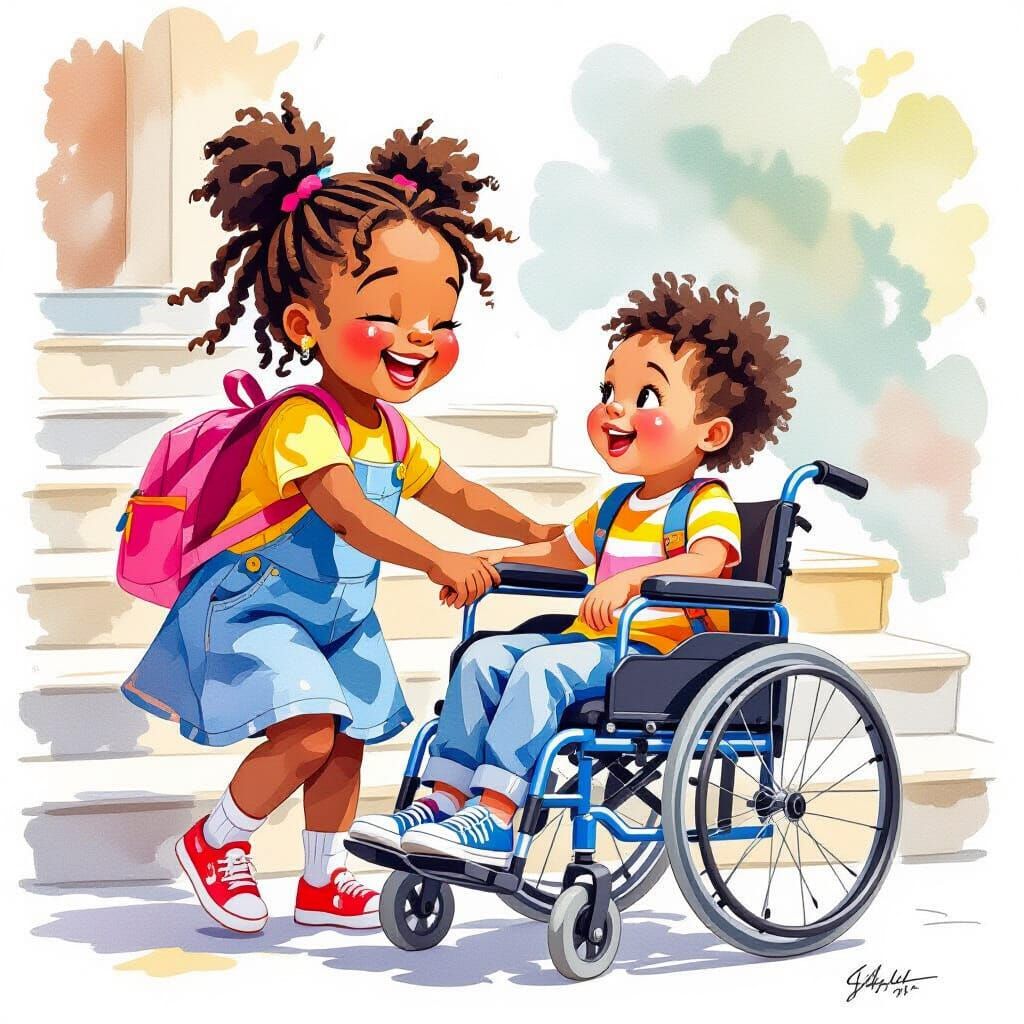 Joyful Friends: Vibrant Watercolor Illustration of Friendshi...