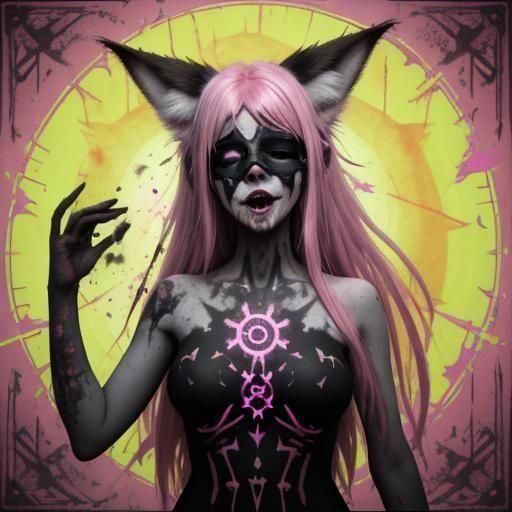 Occult Fox Girl Chanting in Splatterpunk Style