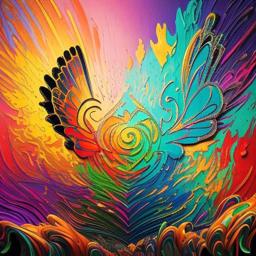 Ethereal Butterfly Among Boho Flowers, Oil Painting