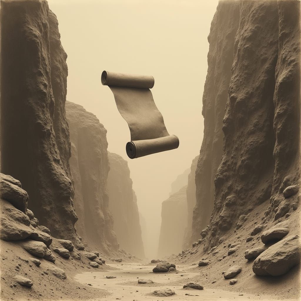 Sepia Scroll Suspended in Desert Canyon