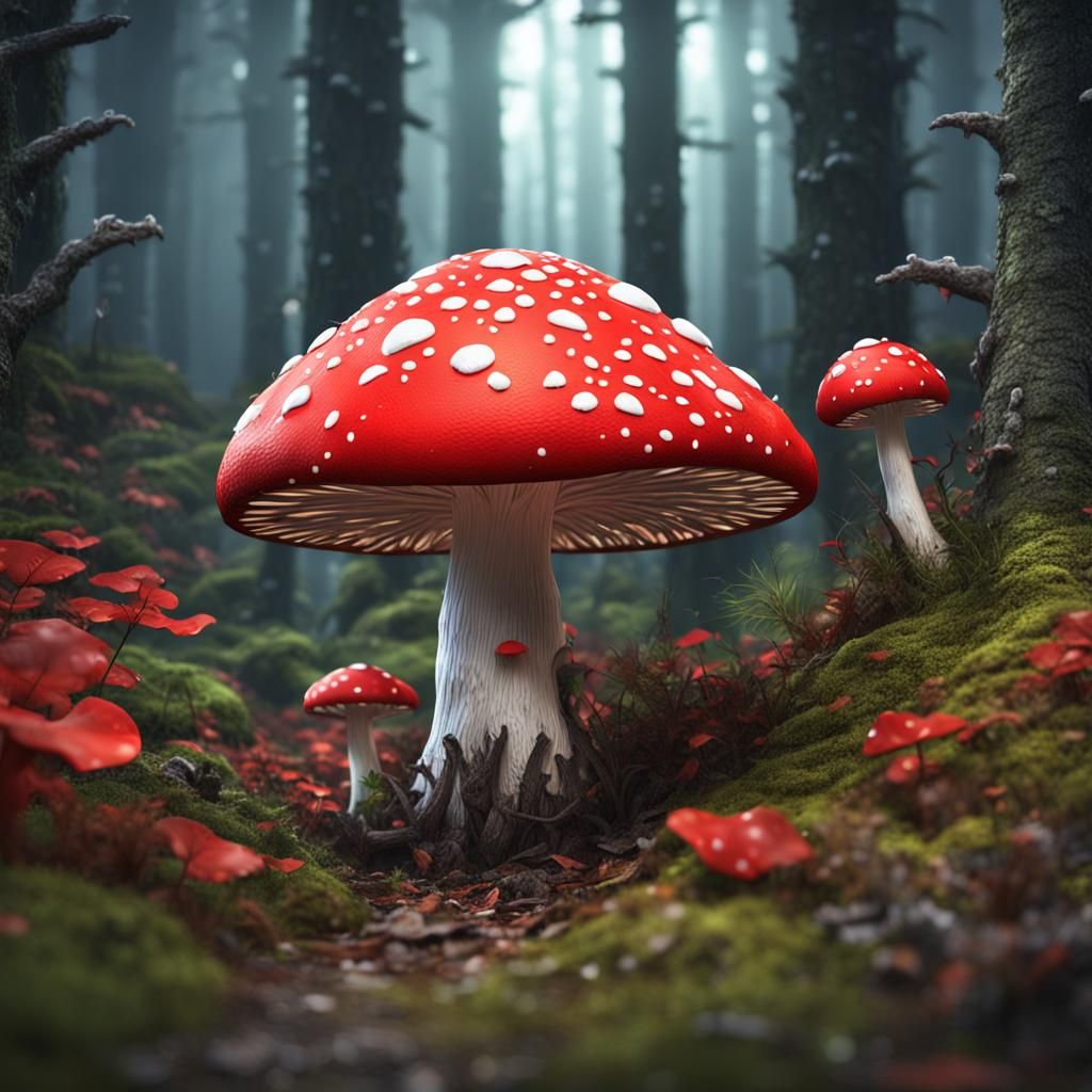 Vibrant Mushroom in Fantastical Forest Concept Art