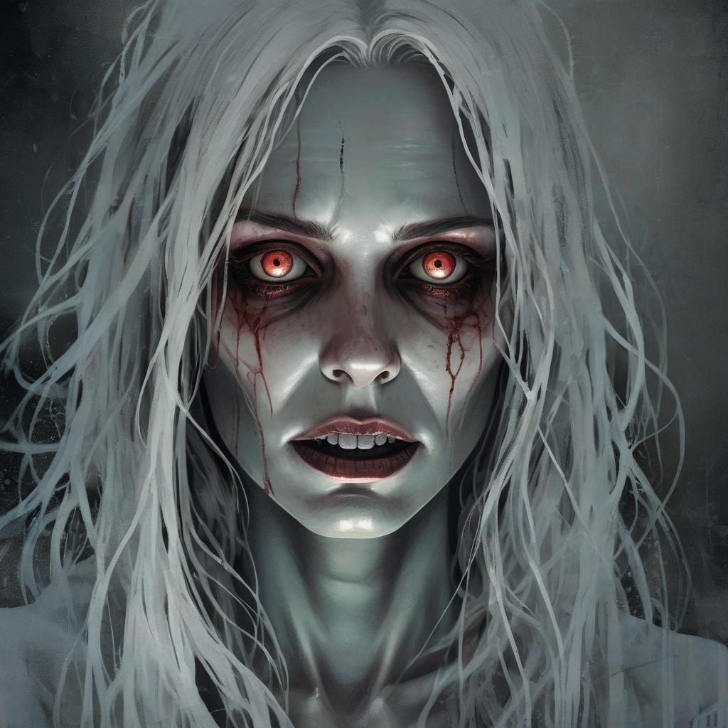 Ghostly Asylum Specter Portrait in Eerie Horror Style