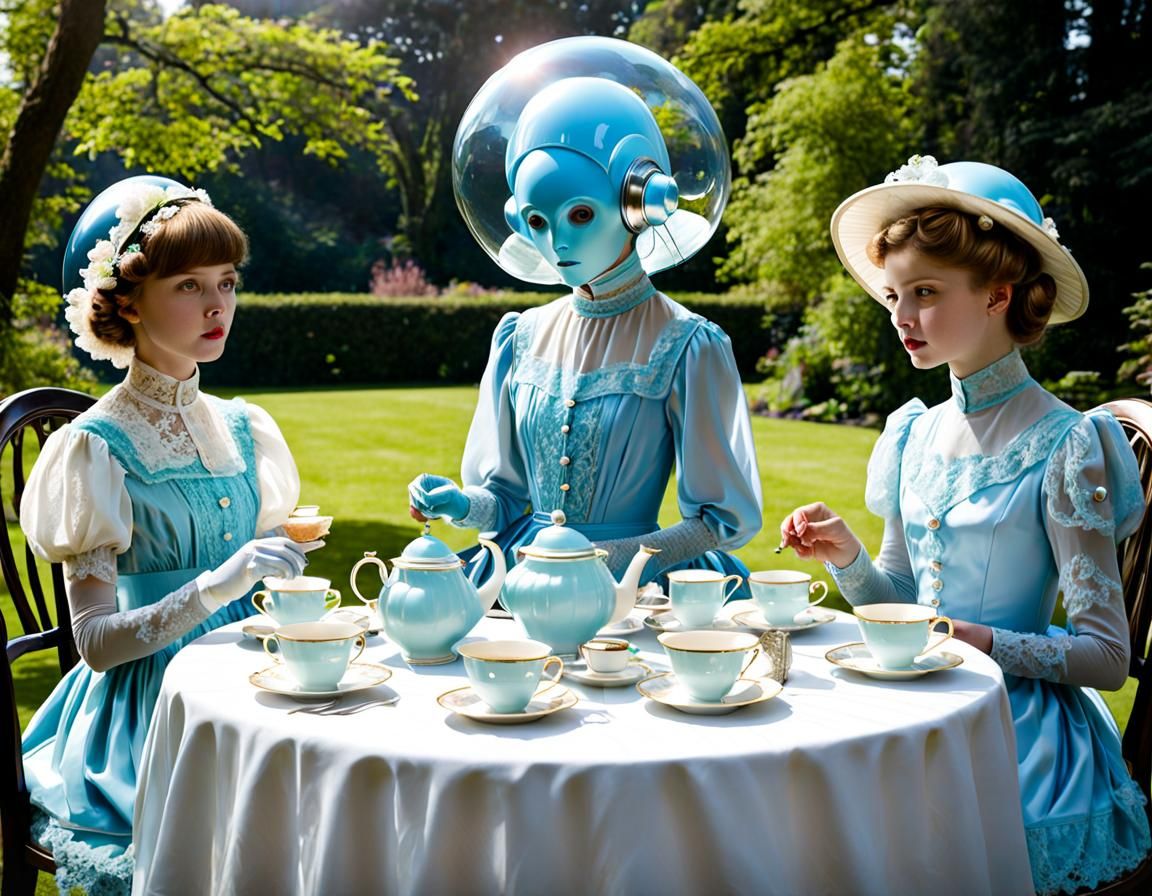 Edwardian Tea Party with Blue Aliens