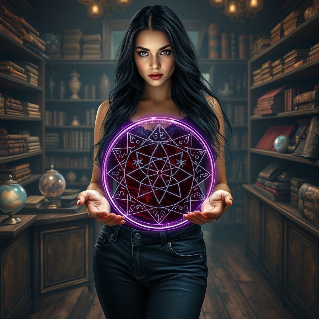 Mystical Saxon Enchantress in Opulent Merchant's Shop