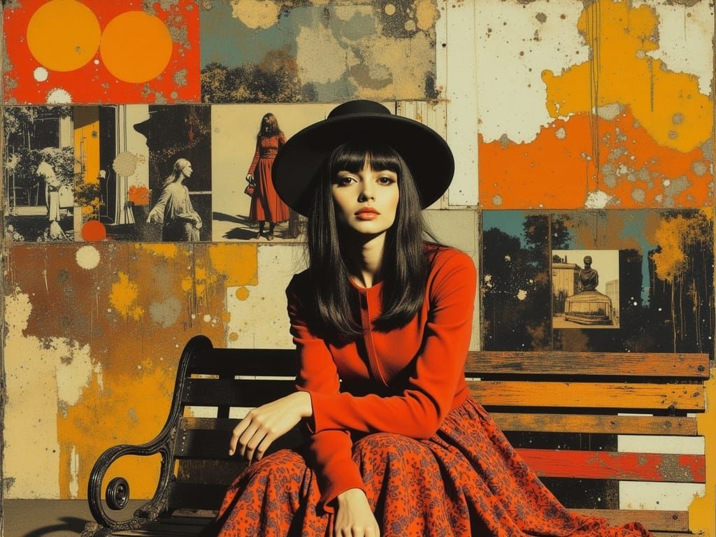 Woman Reading on Paris Park Bench in Vintage Style