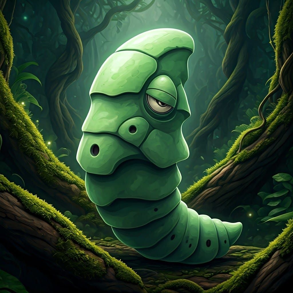 Majestic Metapod Pokemon in Mystical Forest Setting