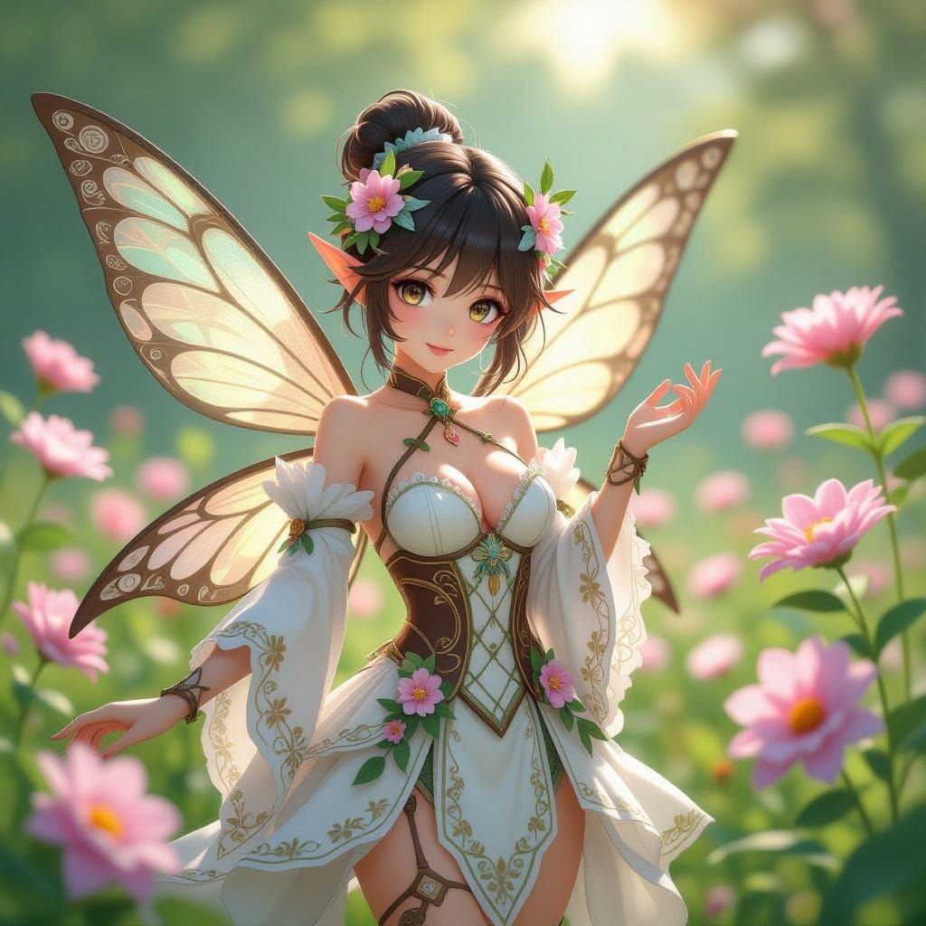 Anime Wood Fairy in Whimsical Bloom