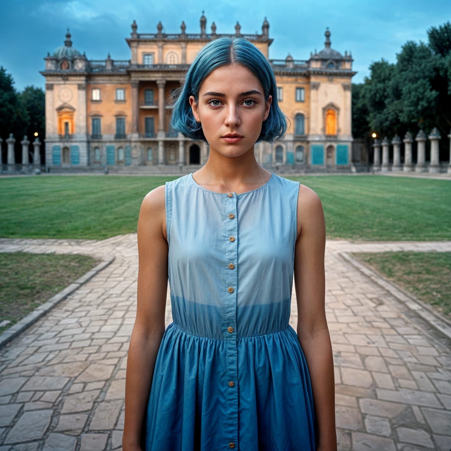 Beautiful Girl with Blue Hair and Volumetric Lighting