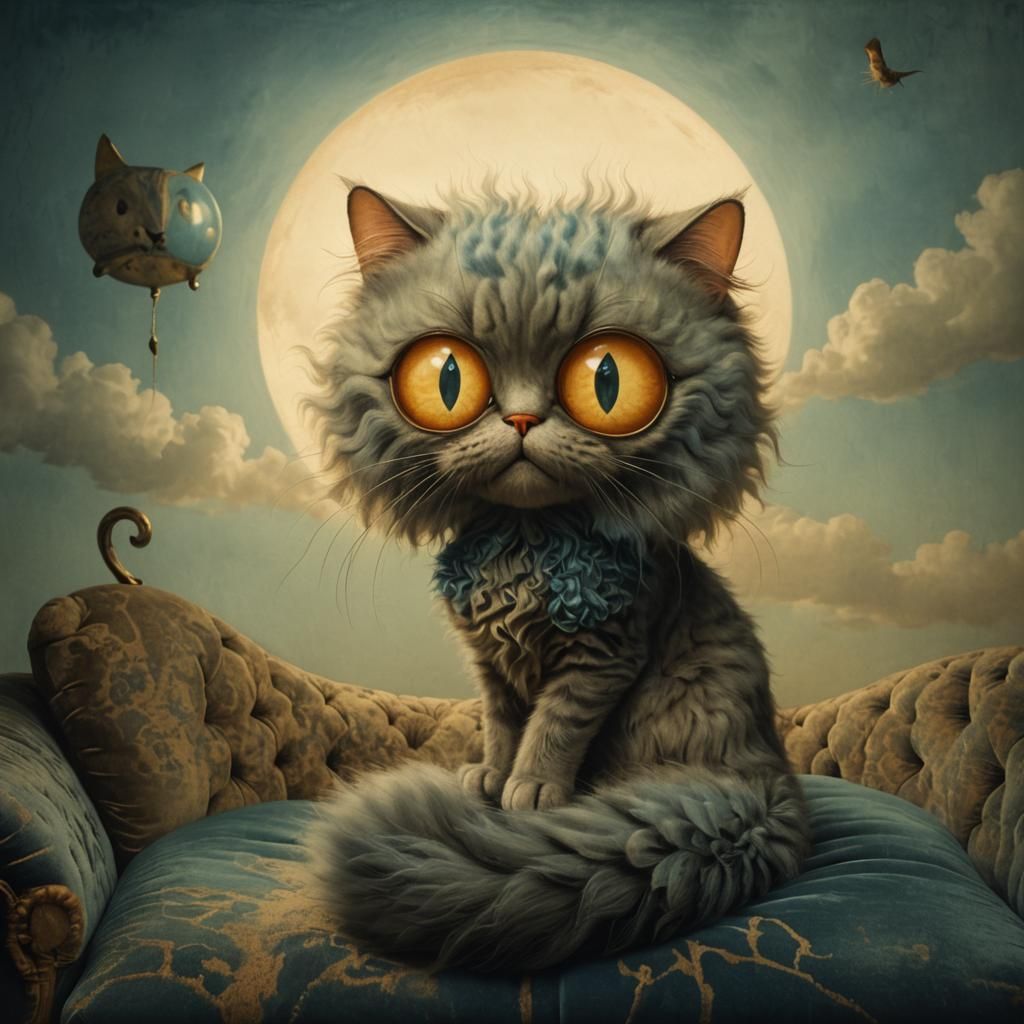 Surrealist Cat Portrait Inspired by Dali and Magritte
