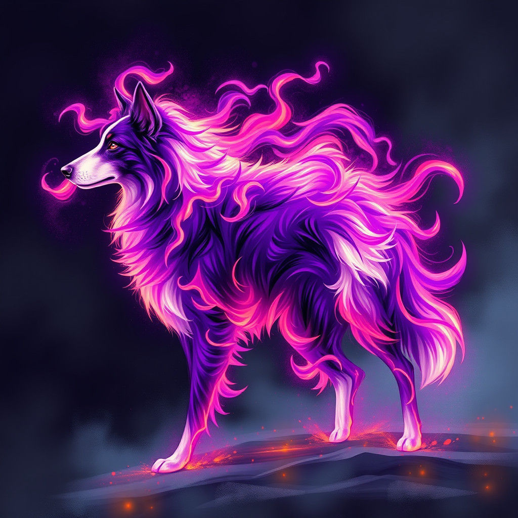 Fiery Border Collie in Futuristic Digital Art Style