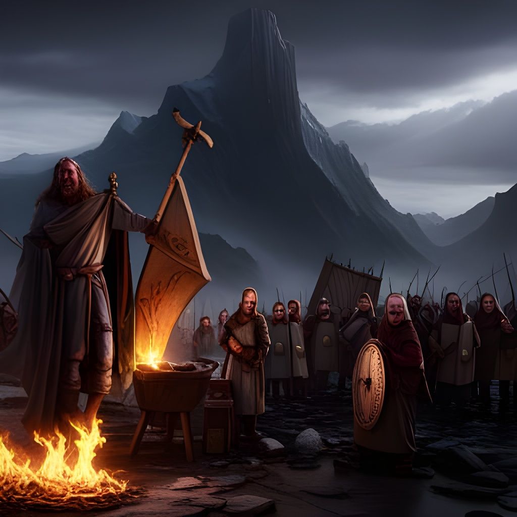 Epic Viking Funeral in Dark Fantasy Style