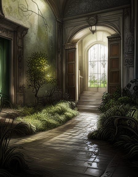 Gothic Manor Estate in Moonlight, Graffiti Art