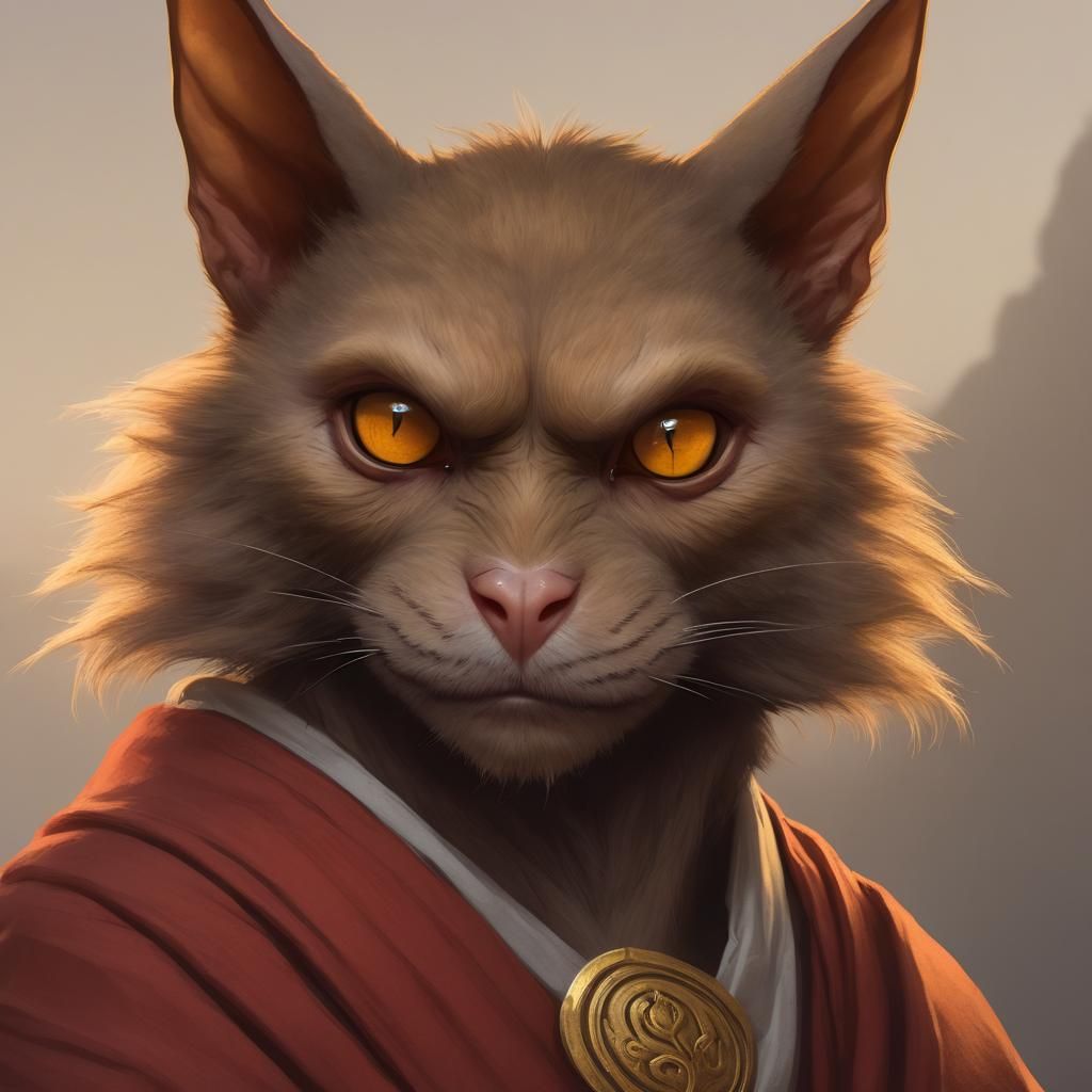 Red Tabaxi Monk Portrait in Detailed Fantasy Art