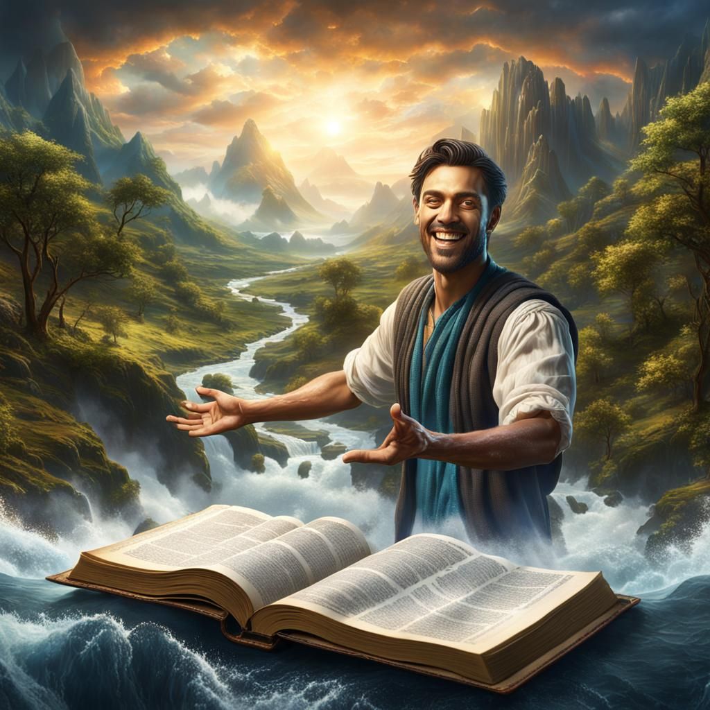 River of Life Flows to Smiling Man