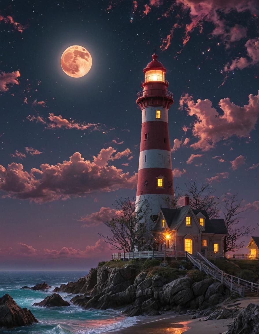 Luminous Fractal Lighthouse in Pop Art Style