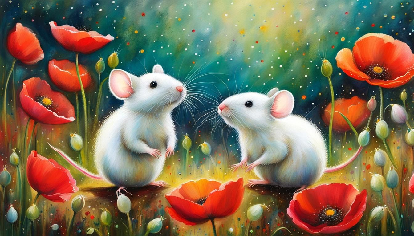 Miniature Mice in Spring Bloom: A Digital Art Illustration