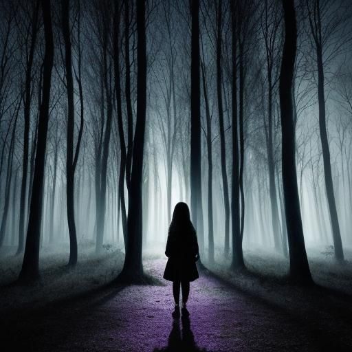 Silhouetted Woman Gazing at Moonlit Forest