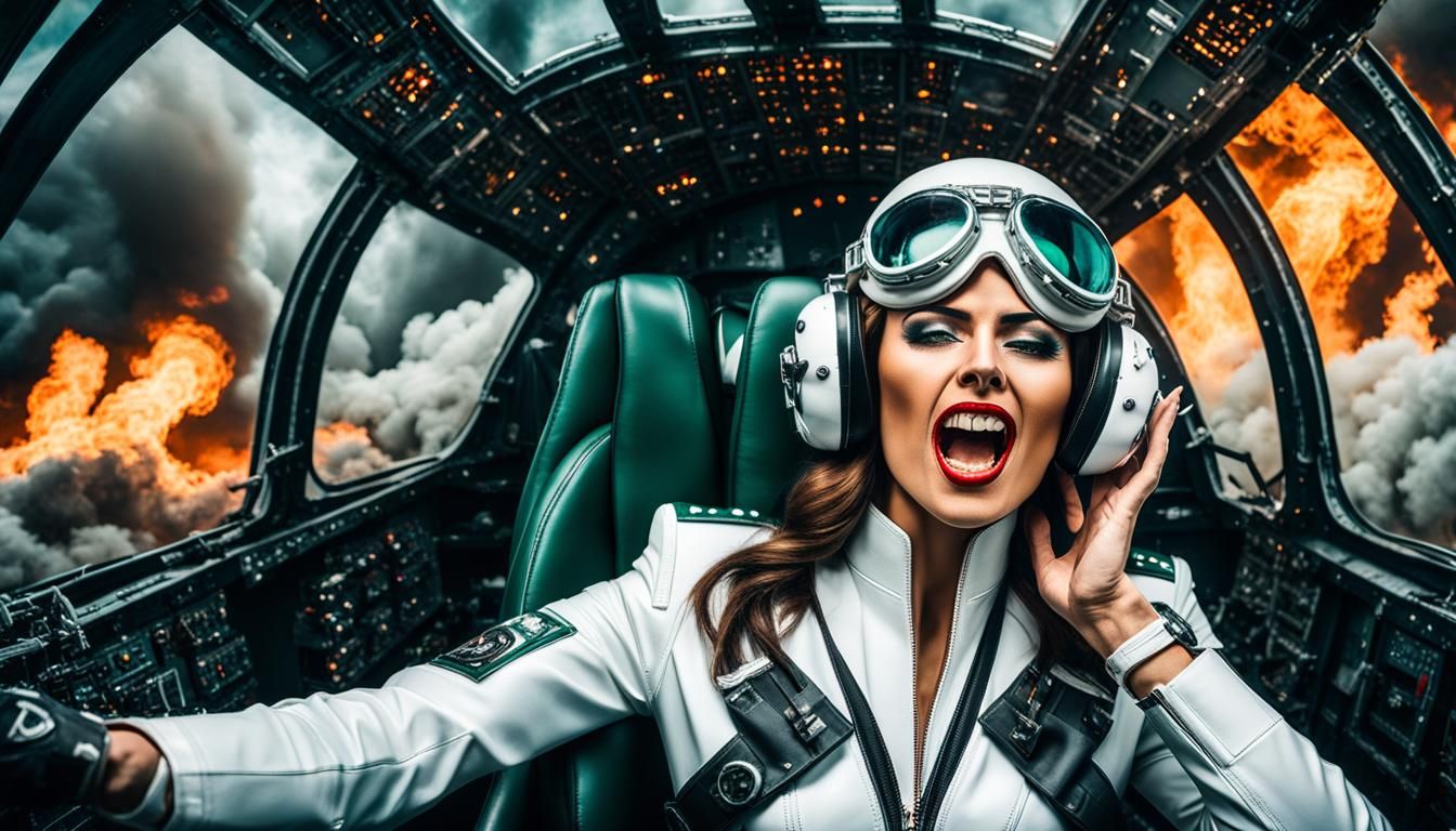 Woman Screaming in Burning Cockpit, Futuristic Sci-Fi Art