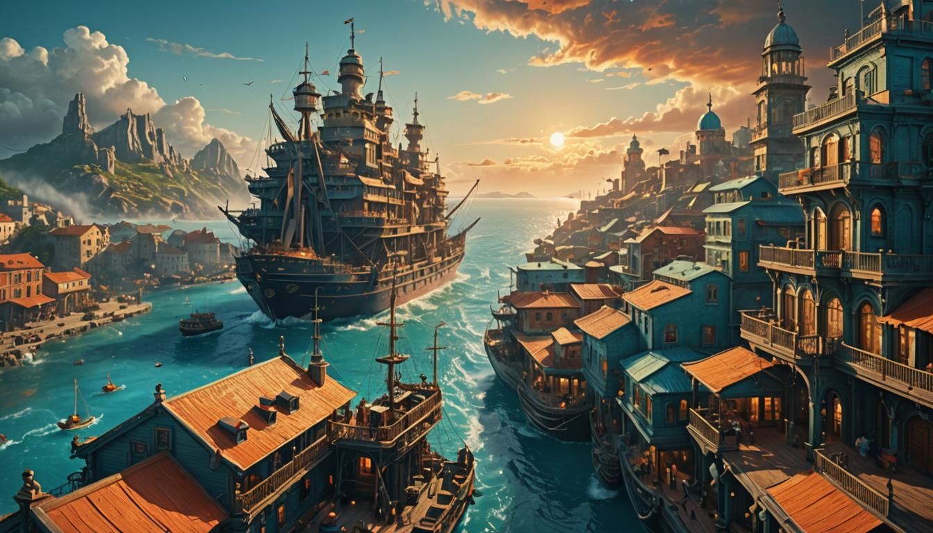 Town on a Ship: Detailed Matte Painting