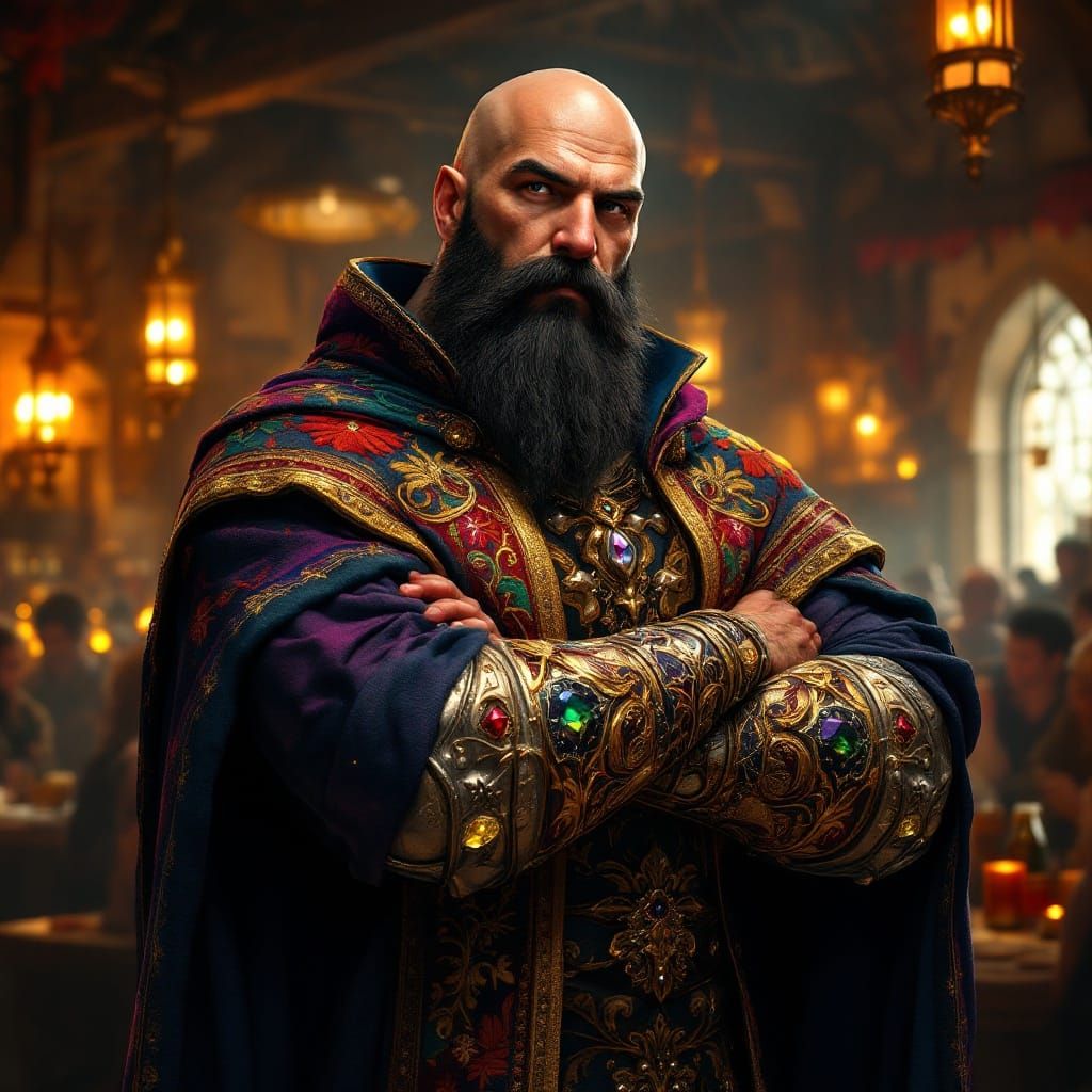 Confident Medieval Warrior in Richly Decorated Regalia