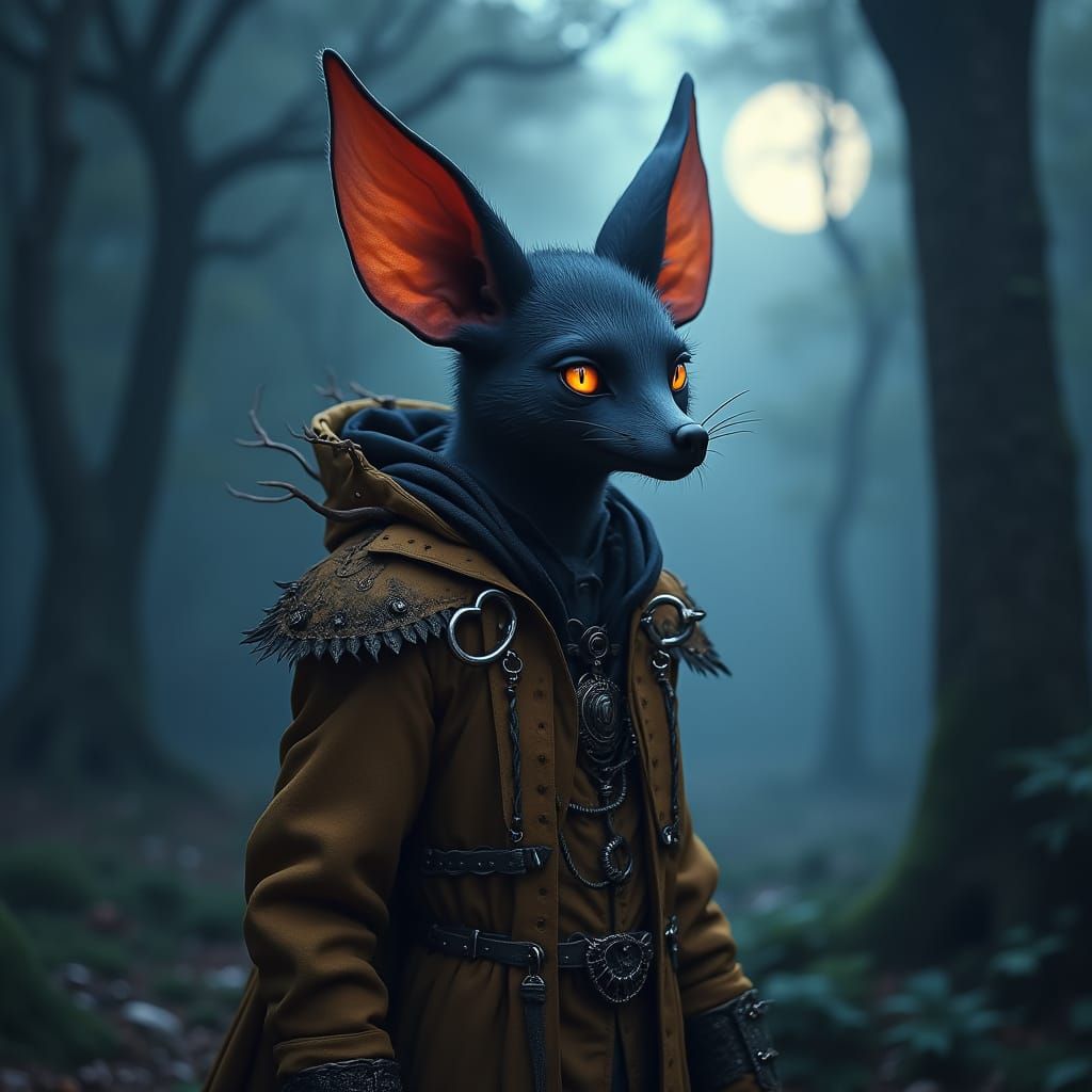 Mystical Bat-Fox Creature in Moonlit Forest