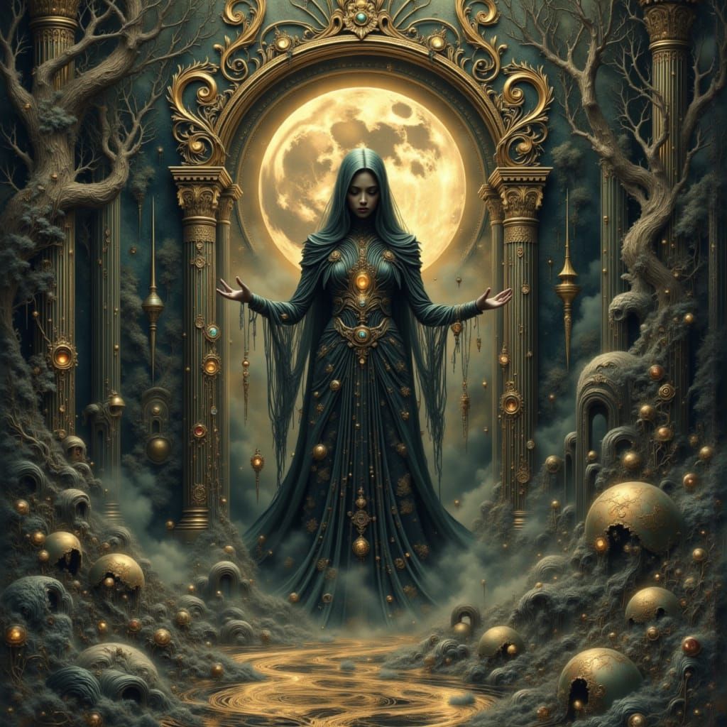 Mystical Portal Figure in Dark Fantasy Style