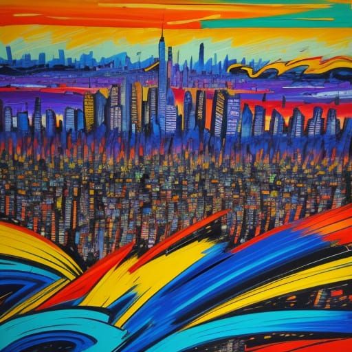 Fauvist Cityscape with Bold Colors and Expressive Brushstrok...