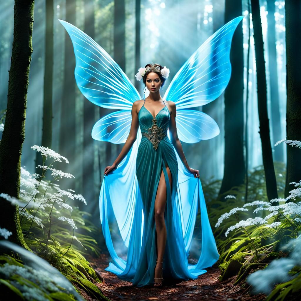 Ethereal Smoke Fairy in Misty Forest, Fantasy Art