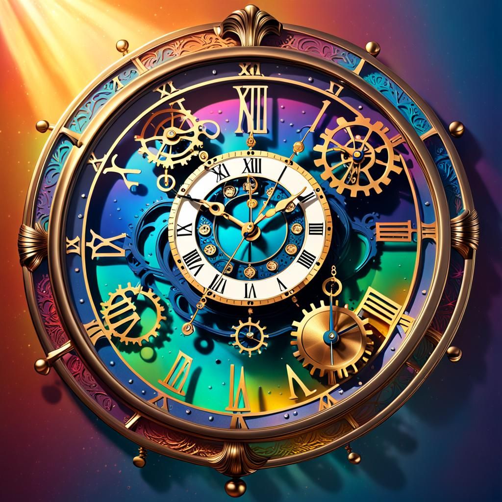 Intricate Clock with Chimes in Splash Art Style
