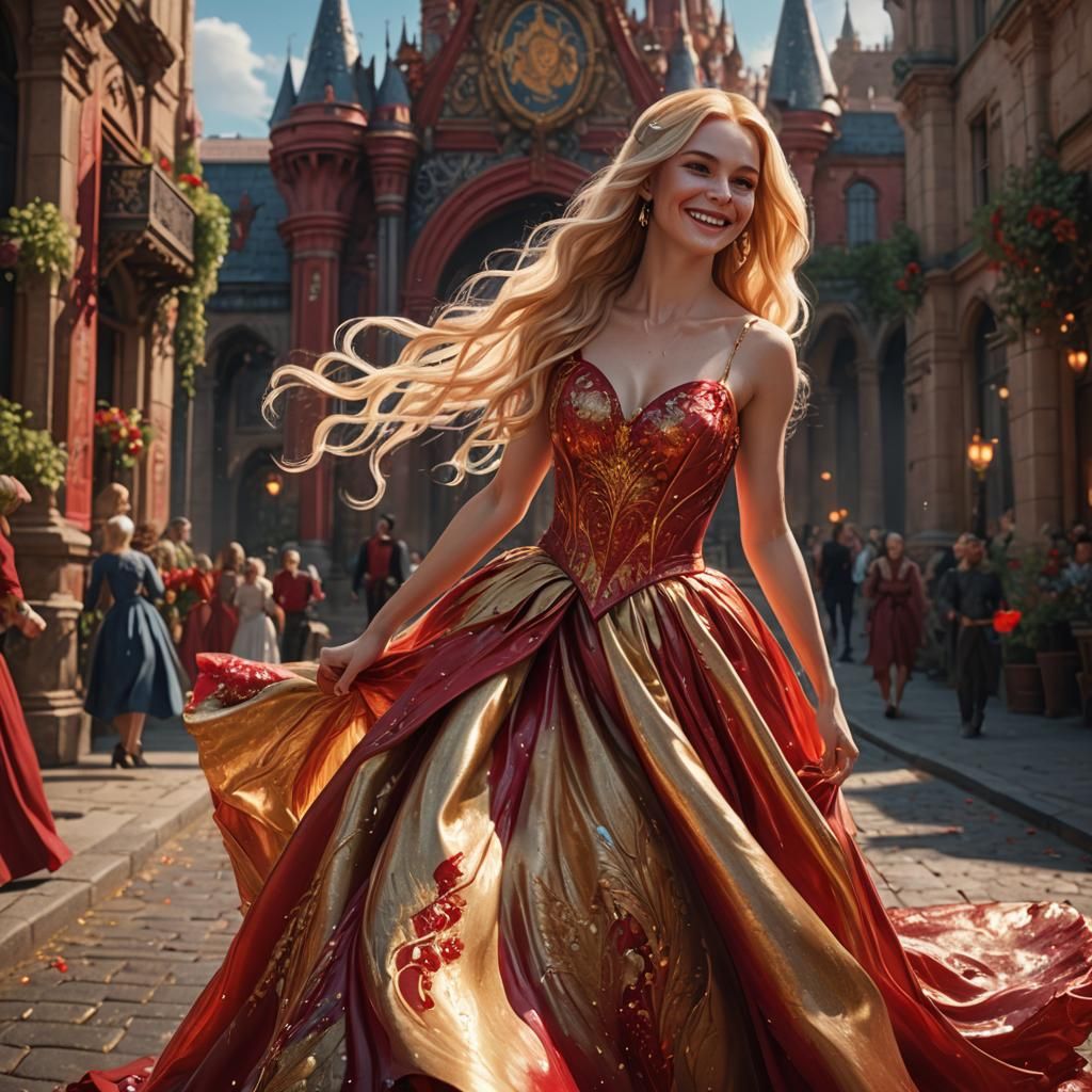 Red Liquid Ballgown: Fantasy Concept Art