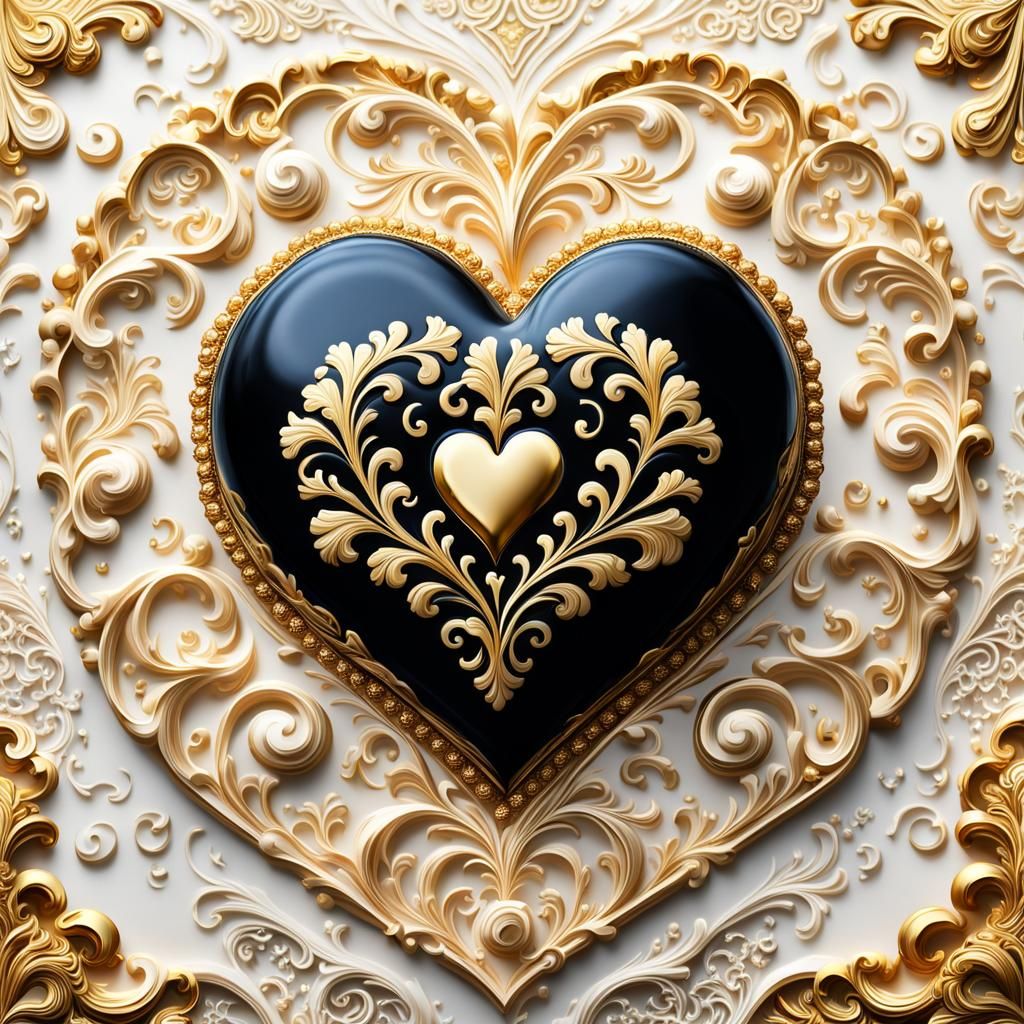 Baroque Still Life: Ornate Heart with Golden Accents