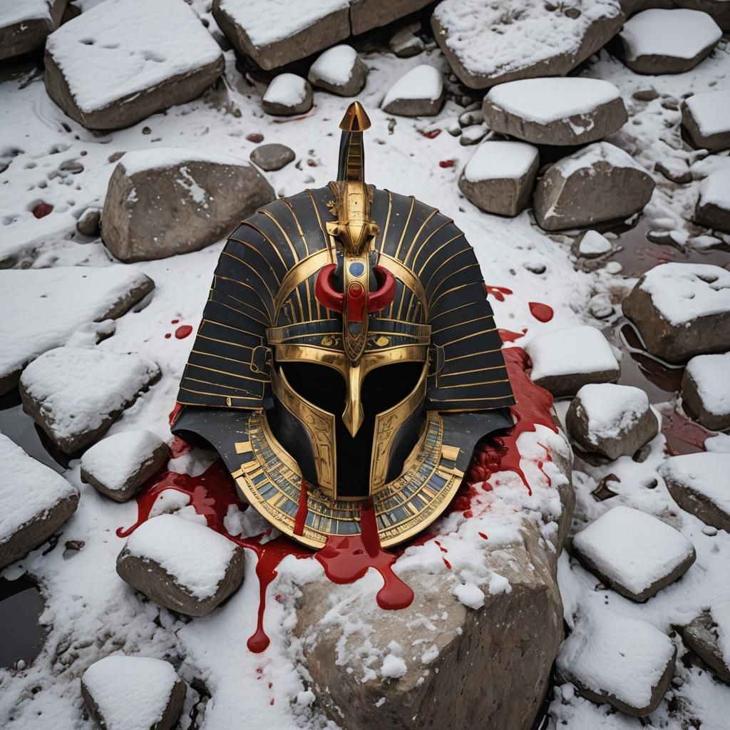 Egyptian Pharaoh Helmet on Snowy Terrain