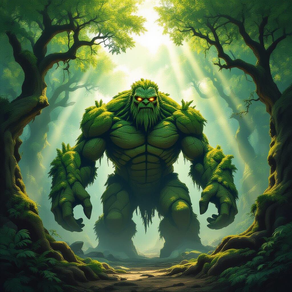 Ancient Forest Golem Awakens in Sun-Dappled Woods
