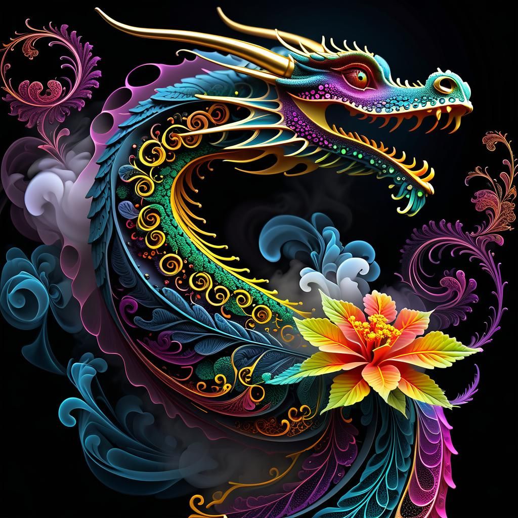 Lantana Dragon with Fractal Feathers in Gothic Art