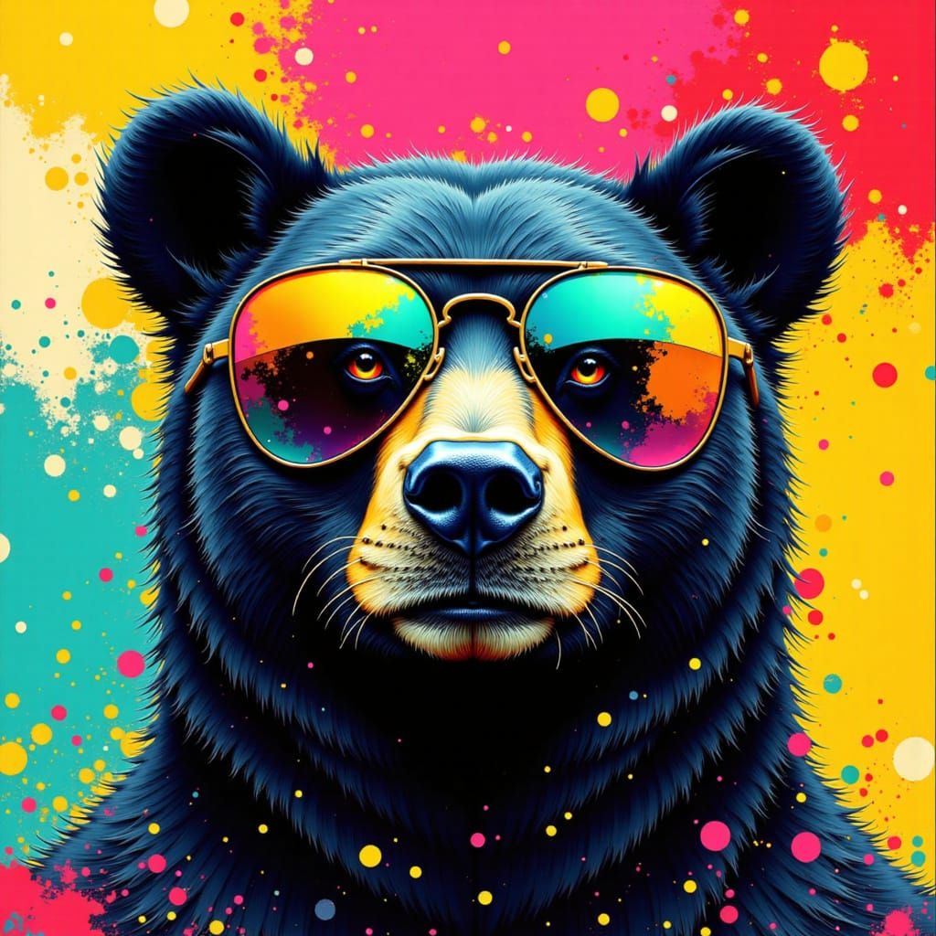 Pop Art Bear with Sunglasses in Vector Style