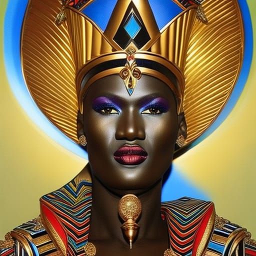 Grace Jones as Tutankhamun in Art Nouveau Style