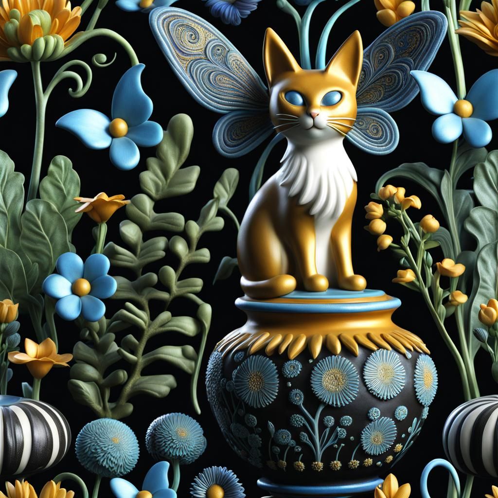 Weird strange alien satin flowers plants Max Ernest Pottery Max Ernest cat pottery Galaxy intricately detailed high-reso...