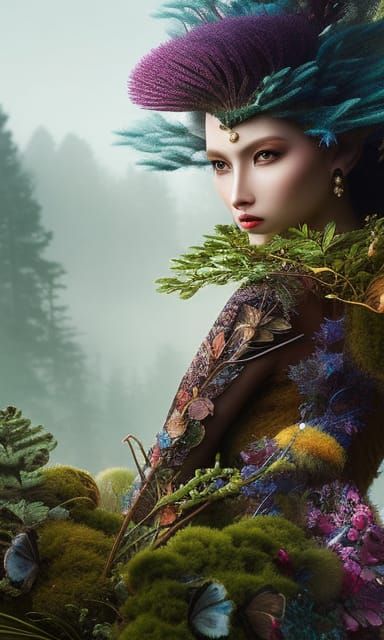 Woman Exploding into Mycelium Network with Forest Exposure