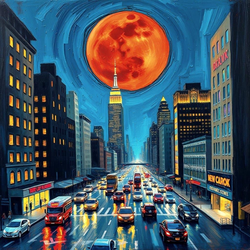 The Big Red Moon Over New York City