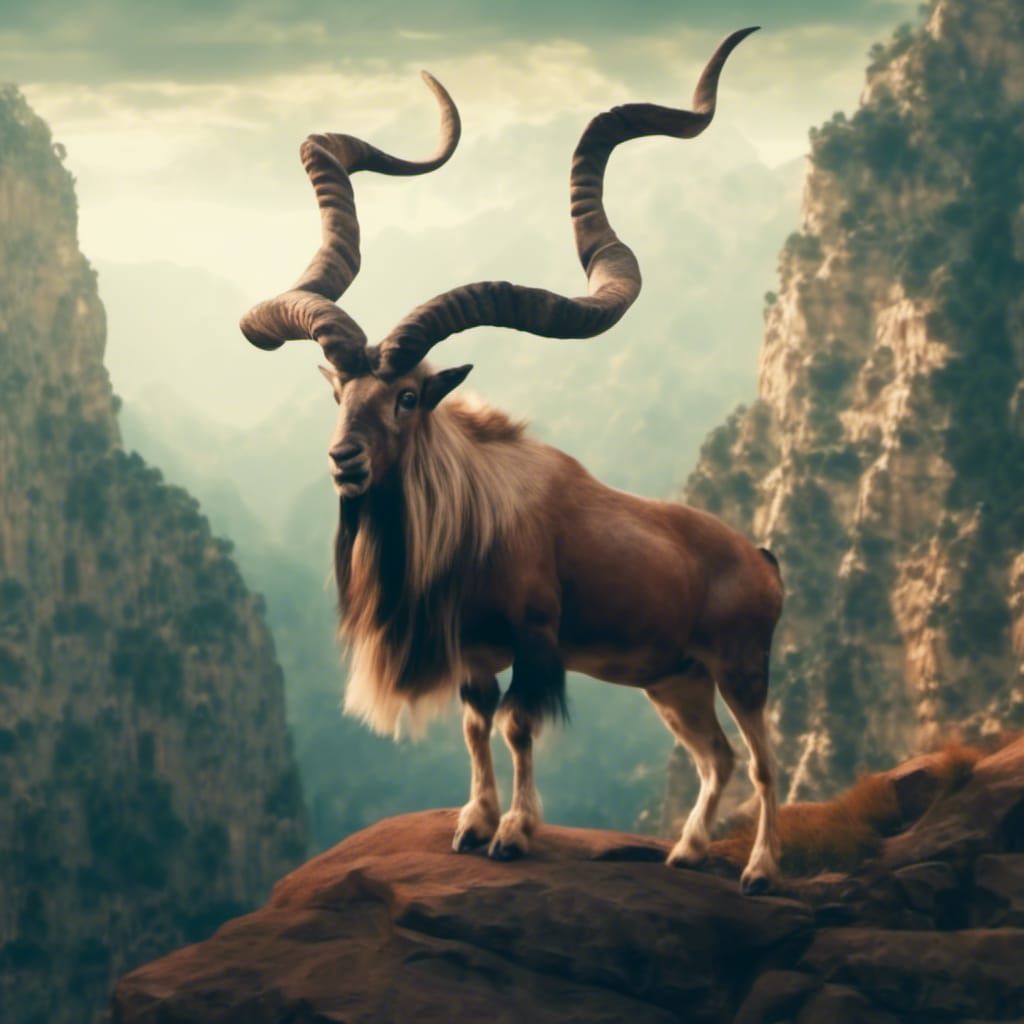 Markhor Goat on a Cliff: Digital Matte Painting