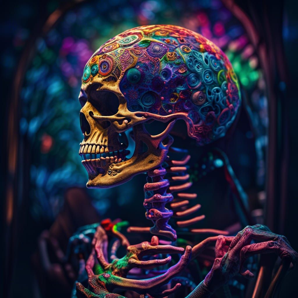 Psychedelic RGB Skeleton with Intricate Details