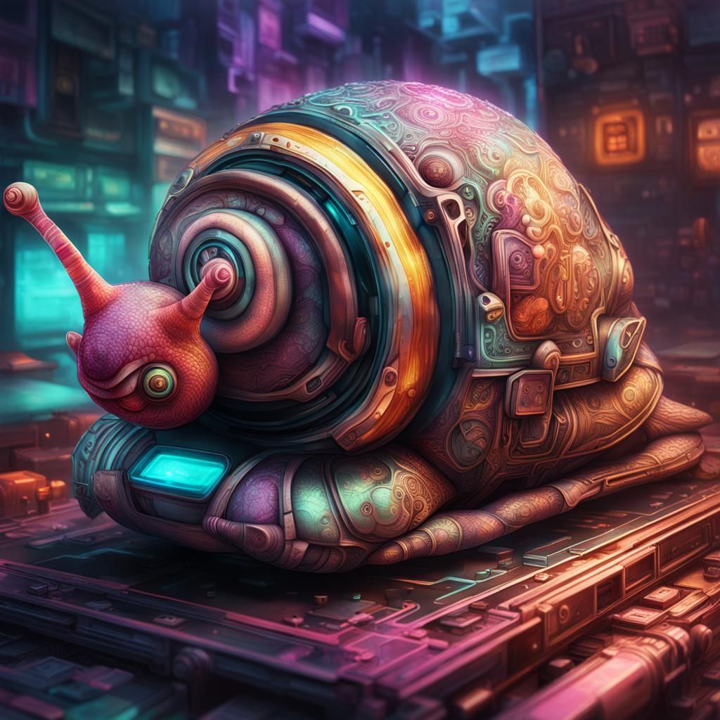 Cyberpunk Snail Turbo Charger Hybrid in Post-Apocalyptic Wor...